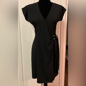 NWT Michael Kors Midi Faux Wrap Dress LBD Little Black